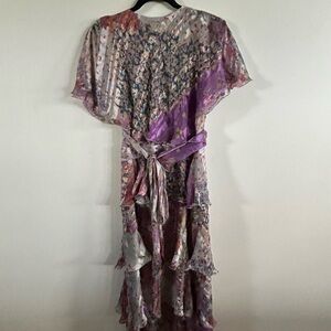 Etro Purple and Pink tiered silk Dress small